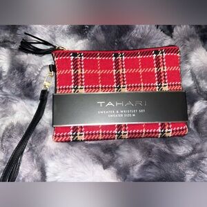 Tahari Red and Black Plaid Wristlet